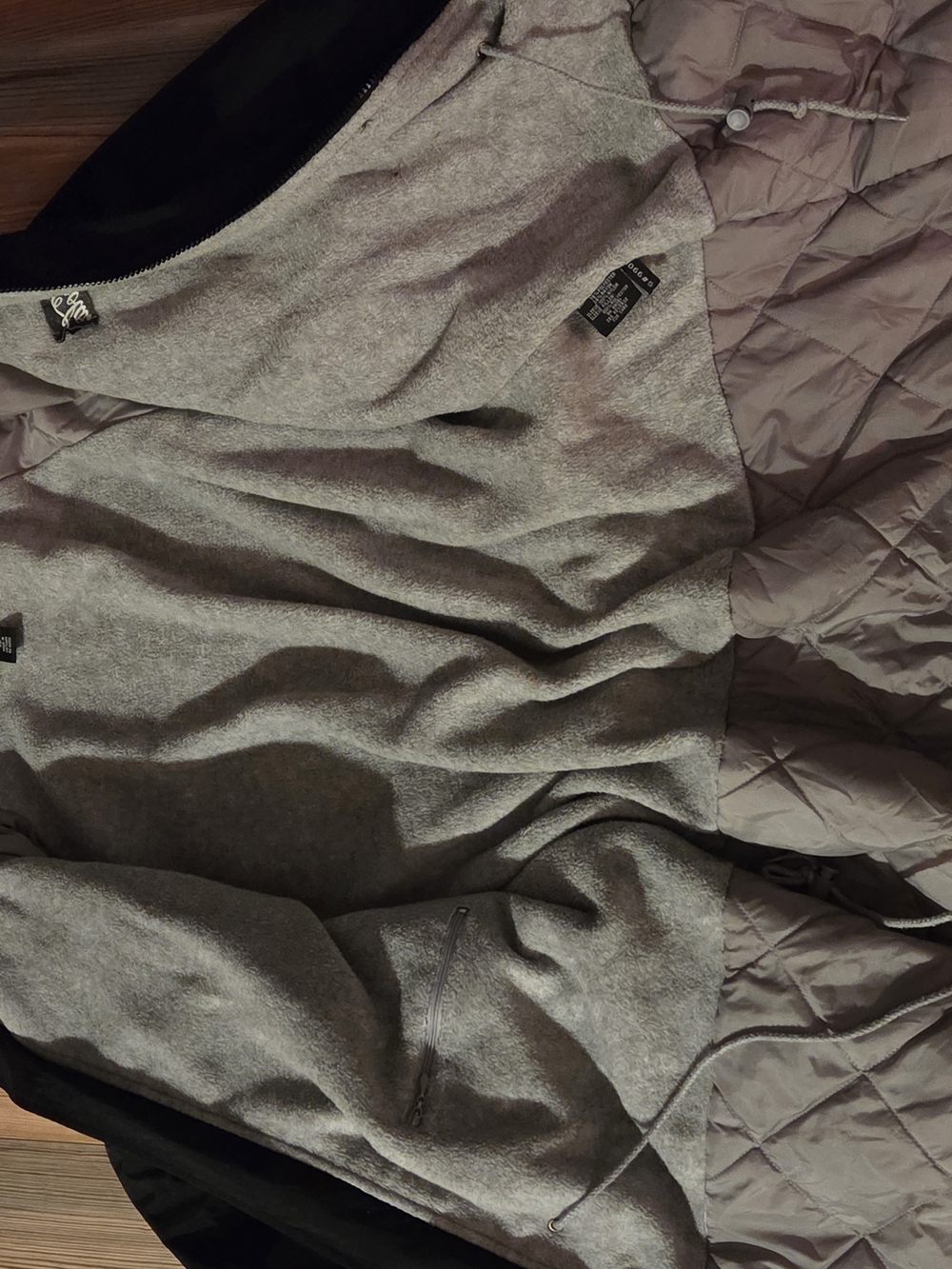 Coca Cola Black Jacket with Light Gray Sherpa Lining and Removable Hood - Picture 3 of 8